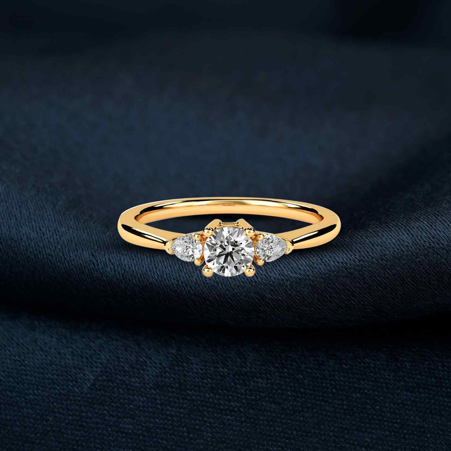 1Ct Moissanite Vega Round and Pear Trilogy Ring