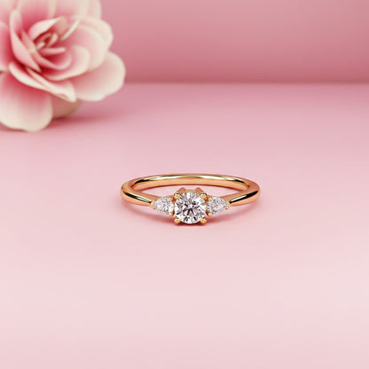 1Ct Moissanite Vega Round and Pear Trilogy Ring