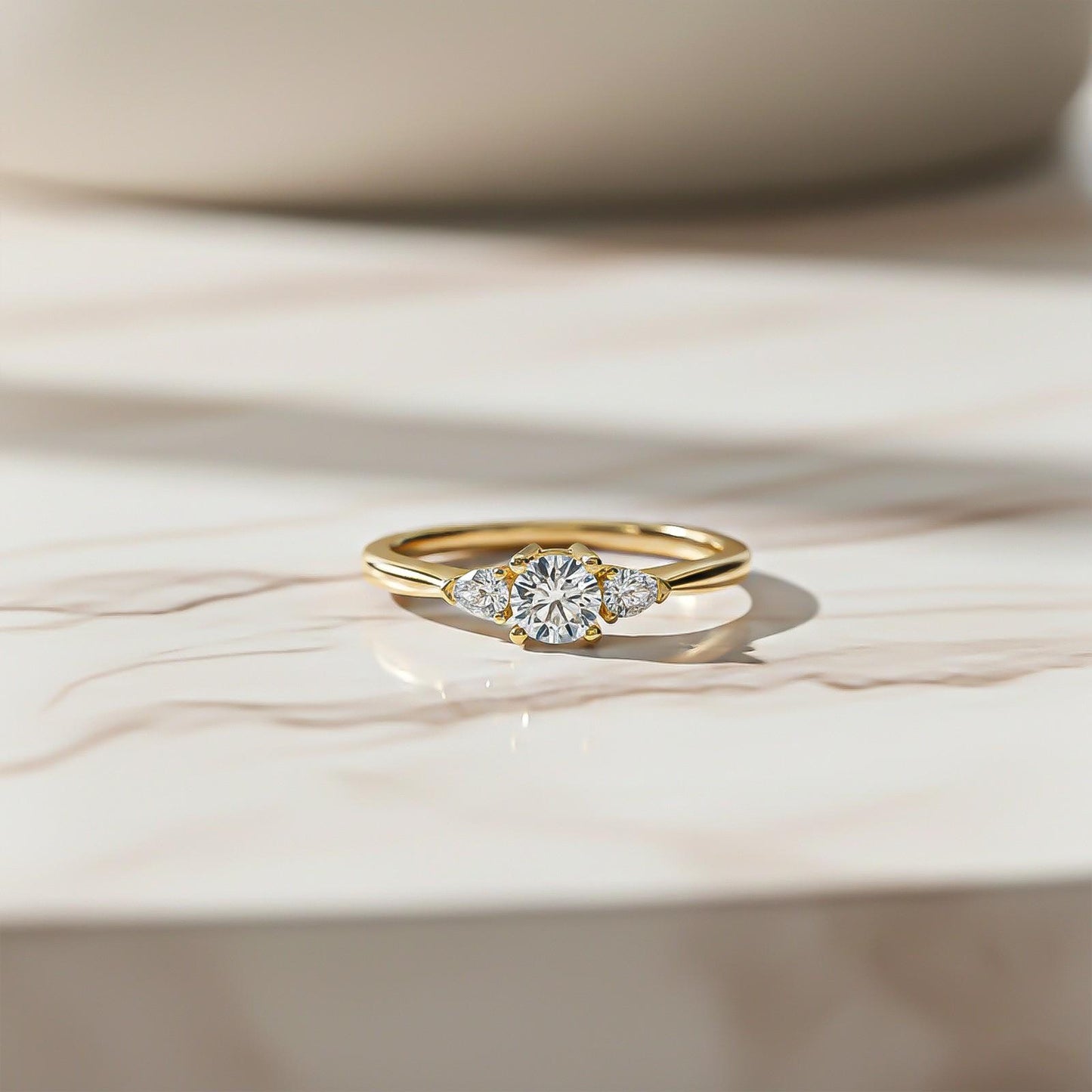 1Ct Moissanite Vega Round and Pear Trilogy Ring