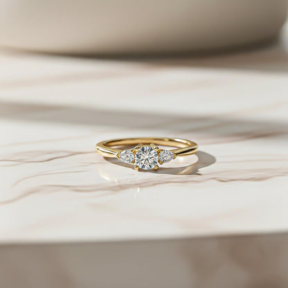 1Ct Moissanite Vega Round and Pear Trilogy Ring