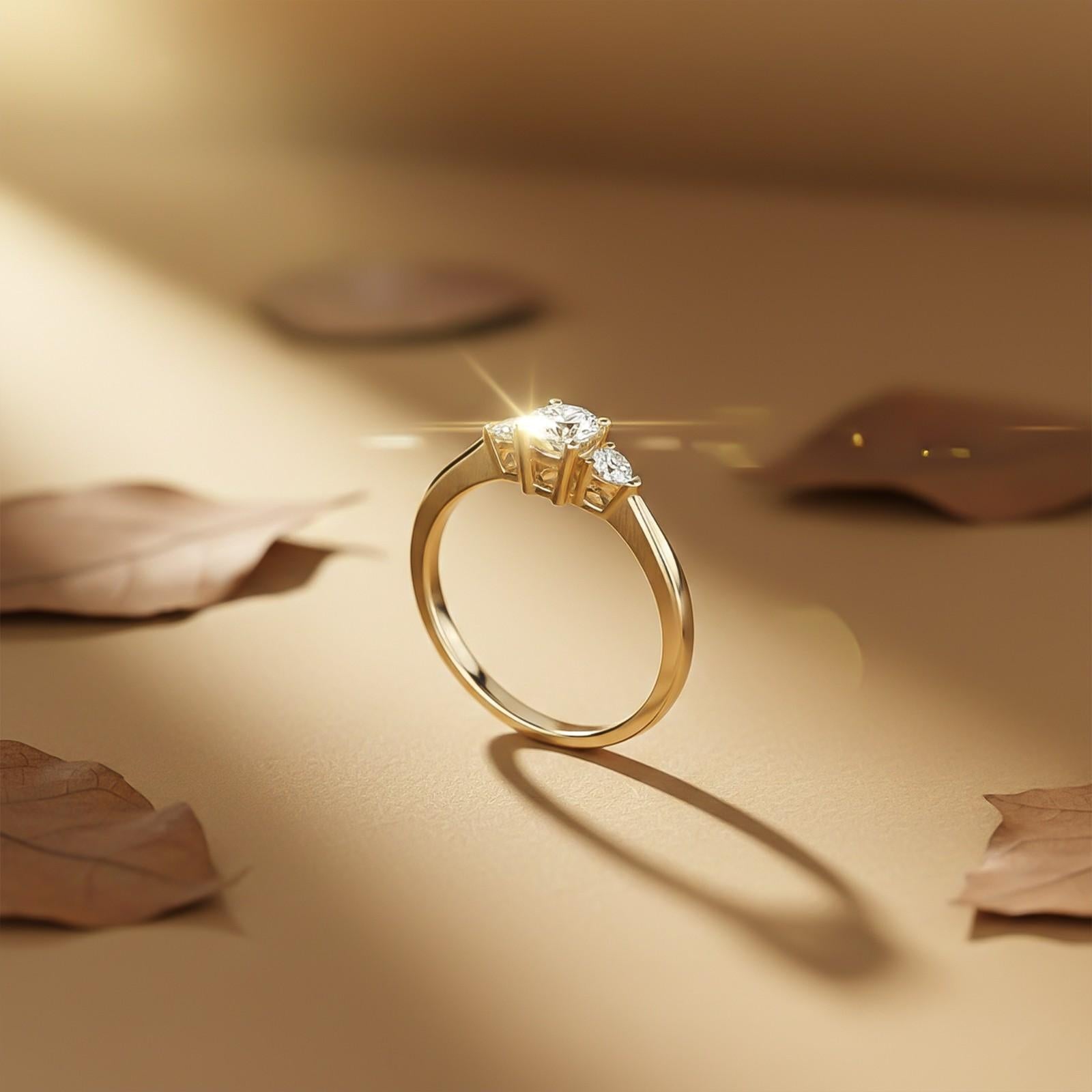 1Ct Moissanite Vega Round and Pear Trilogy Ring
