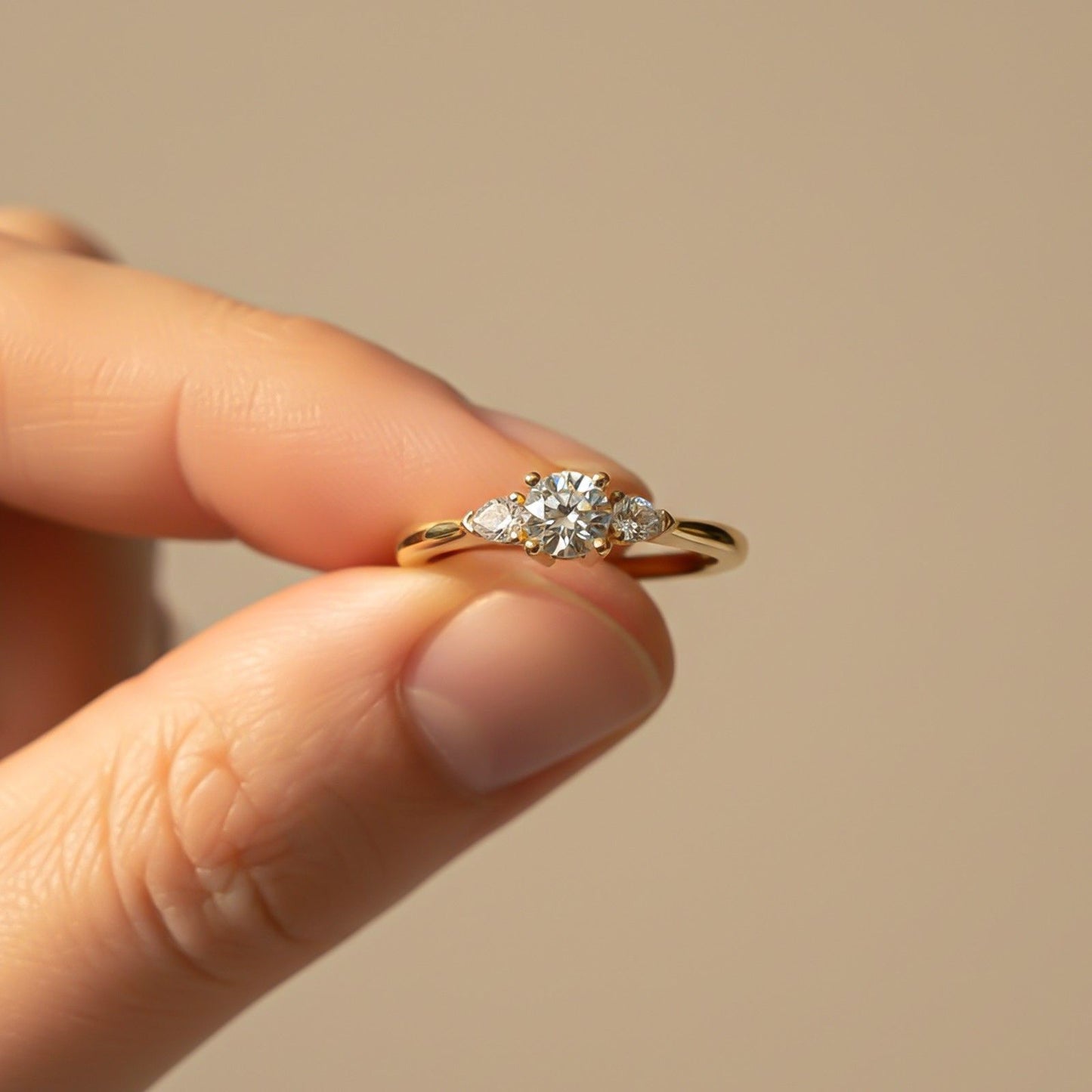 1Ct Moissanite Vega Round and Pear Trilogy Ring
