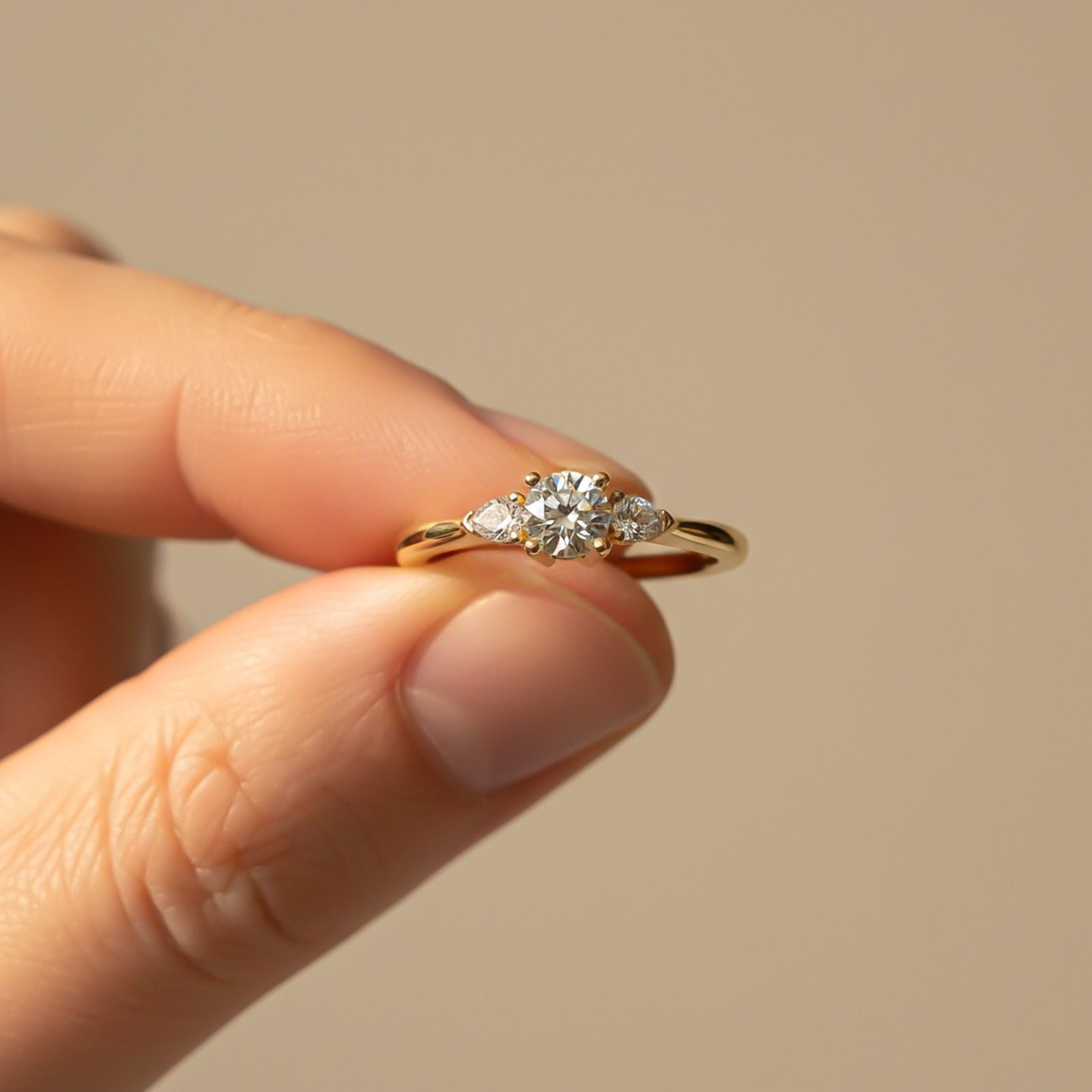 1Ct Moissanite Vega Round and Pear Trilogy Ring