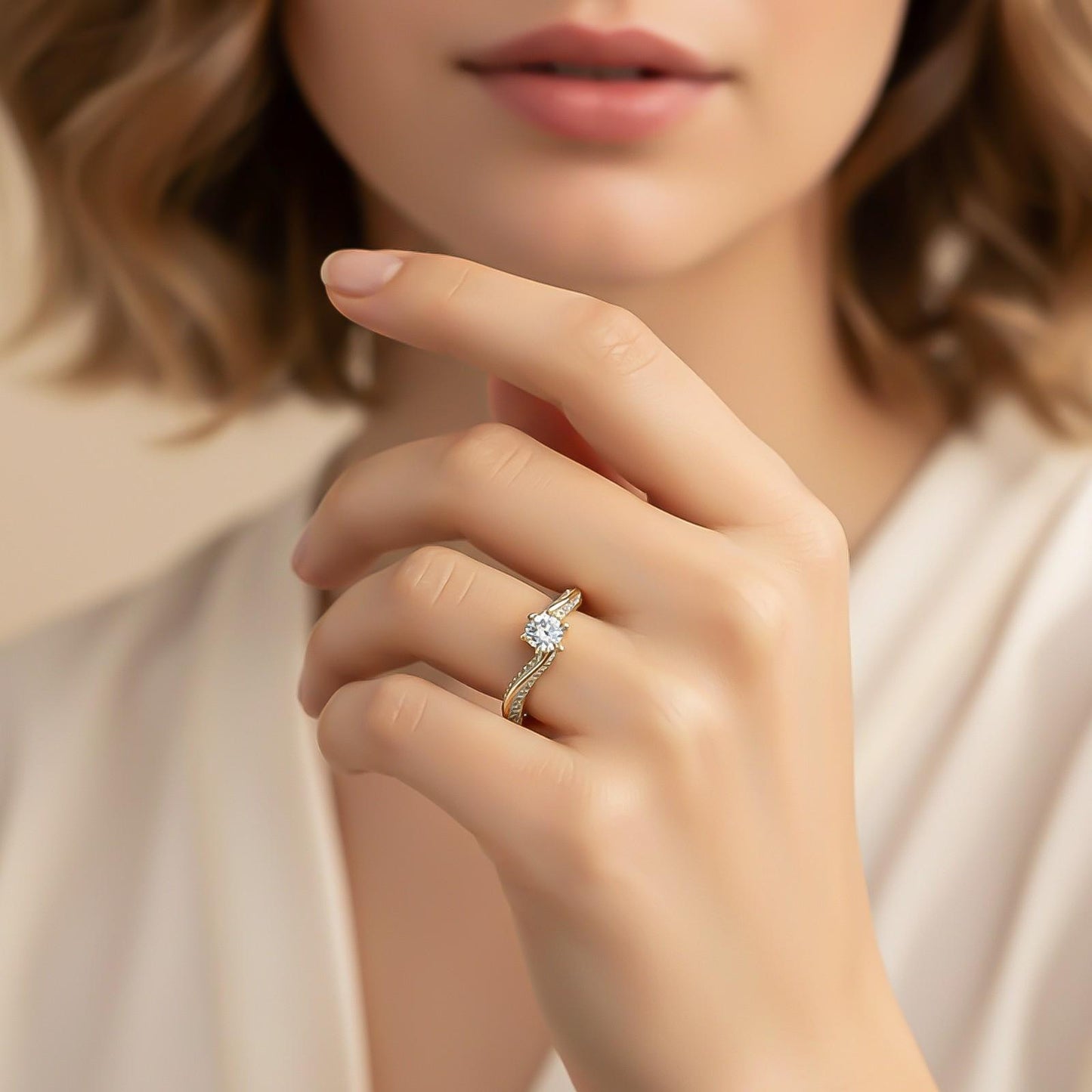 0.75Ctw Moissanite Willow Round Engagement Ring