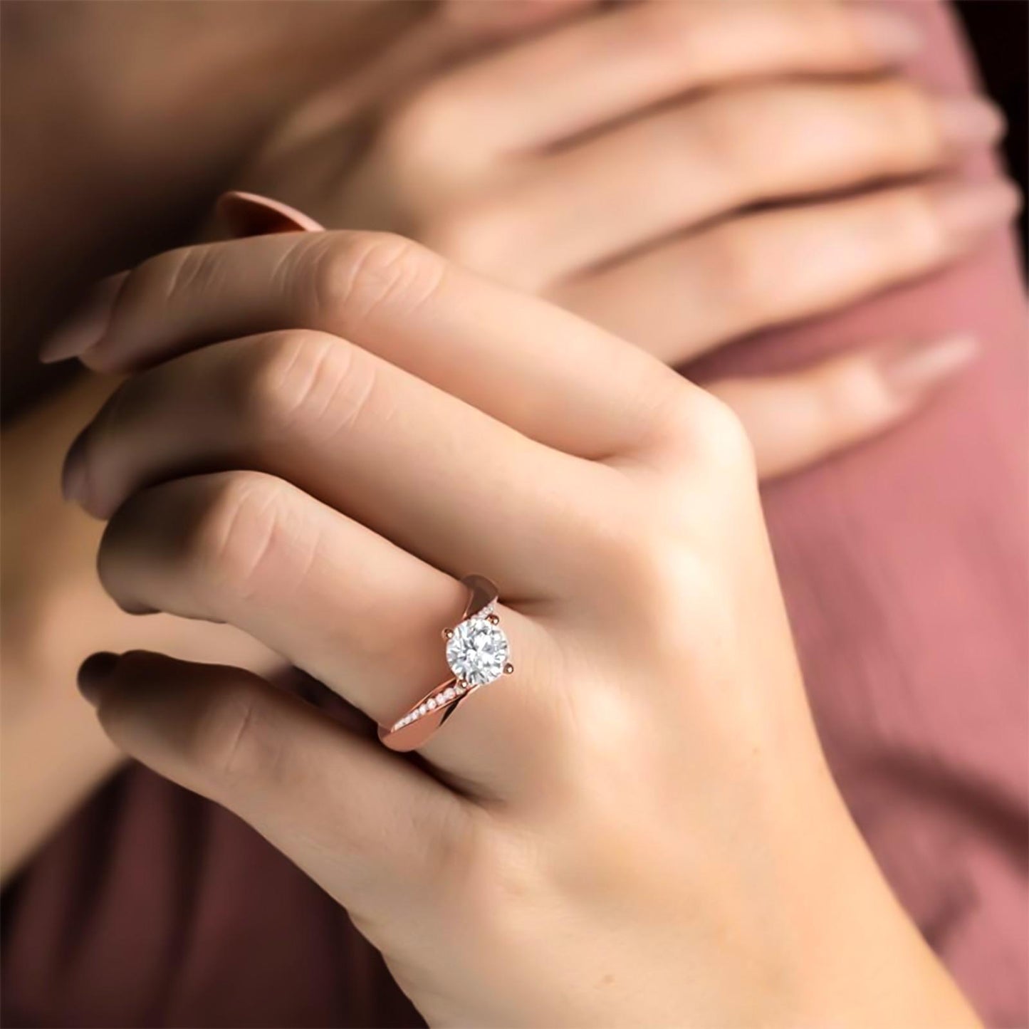 1.10Ctw Moissanite Cedar Round Engagement Ring