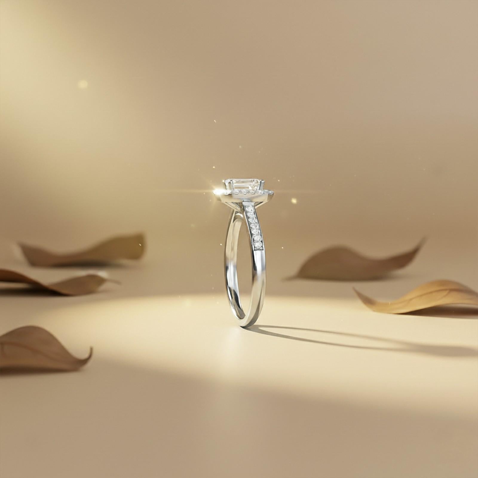 1Ctw Moissanite Elizabeth Emerald Halo Shoulder Ring