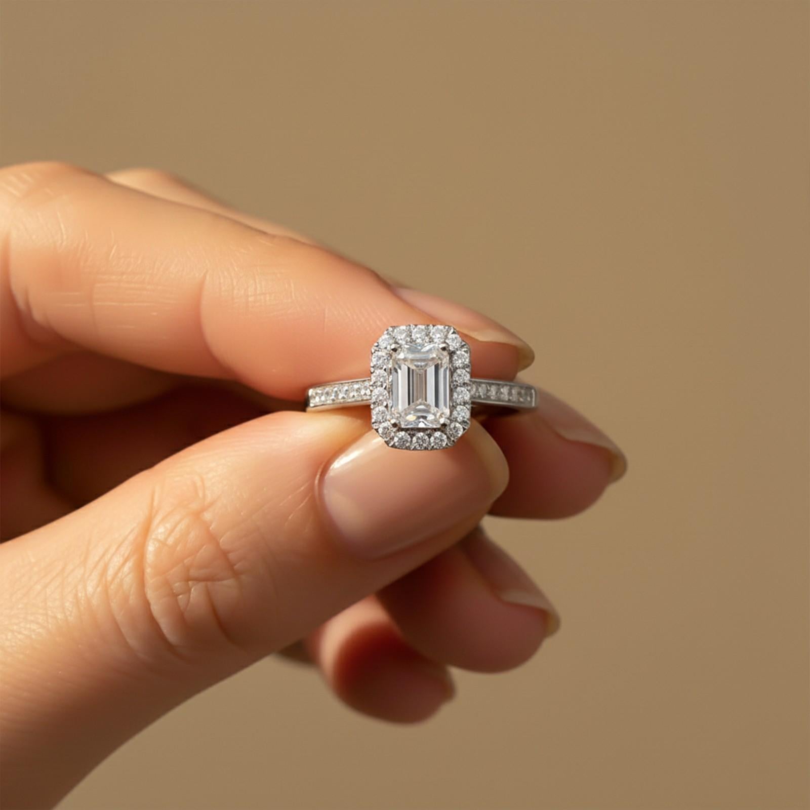 1Ctw Moissanite Elizabeth Emerald Halo Shoulder Ring