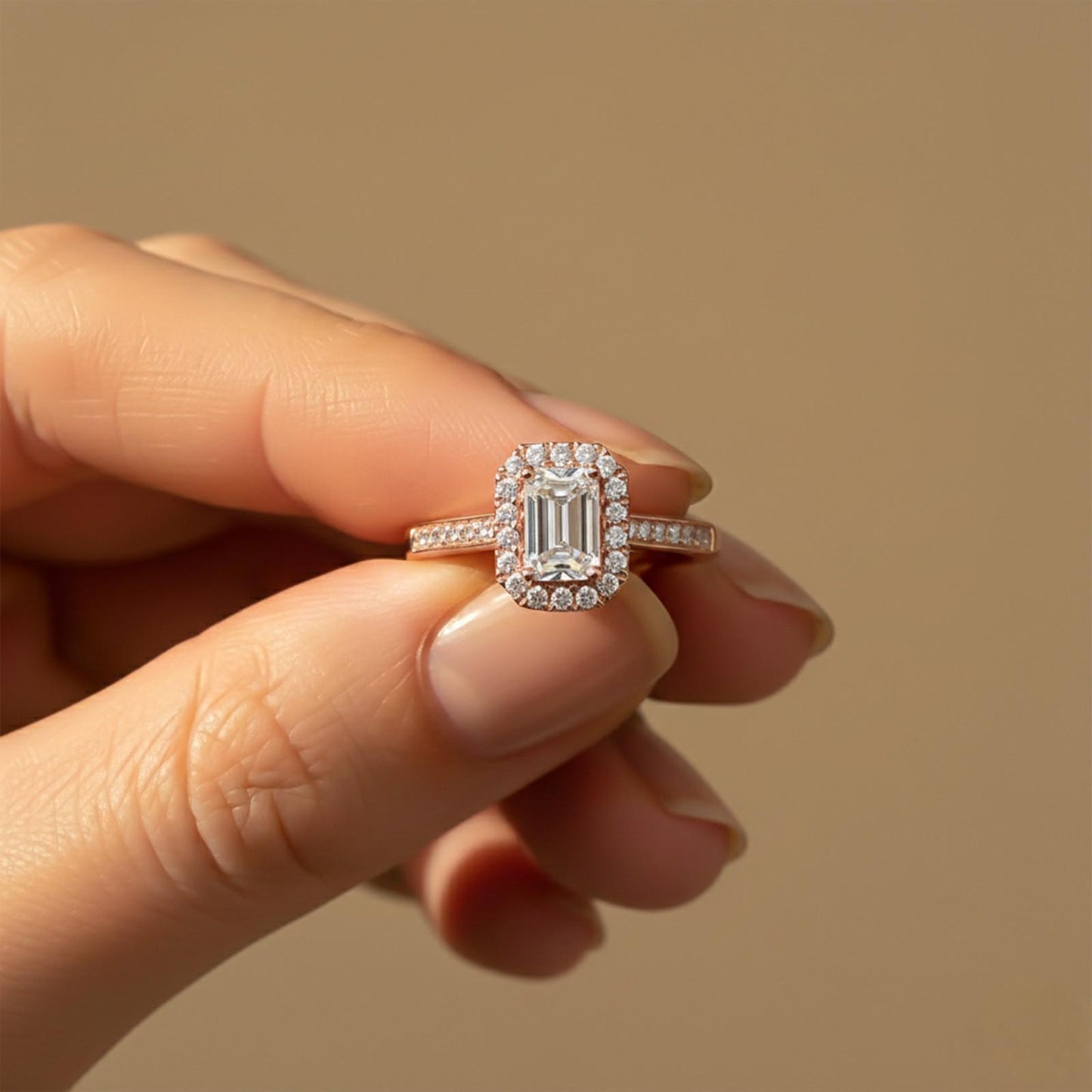 1Ctw Moissanite Elizabeth Emerald Halo Shoulder Ring