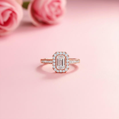 1Ctw Moissanite Elizabeth Emerald Halo Shoulder Ring