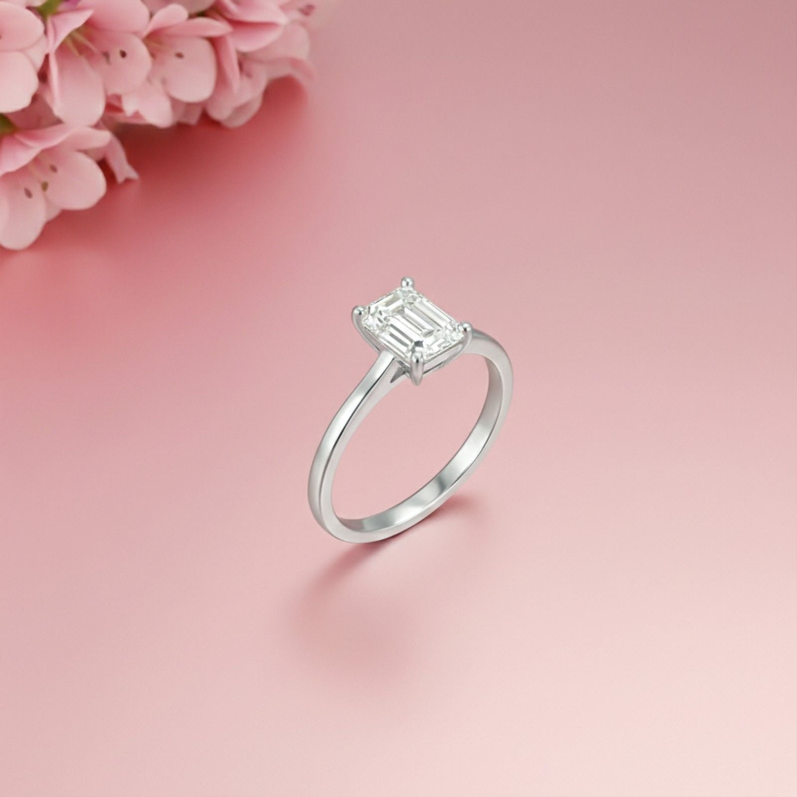 1Ctw Moissanite Cherry Modern Emerald Ring