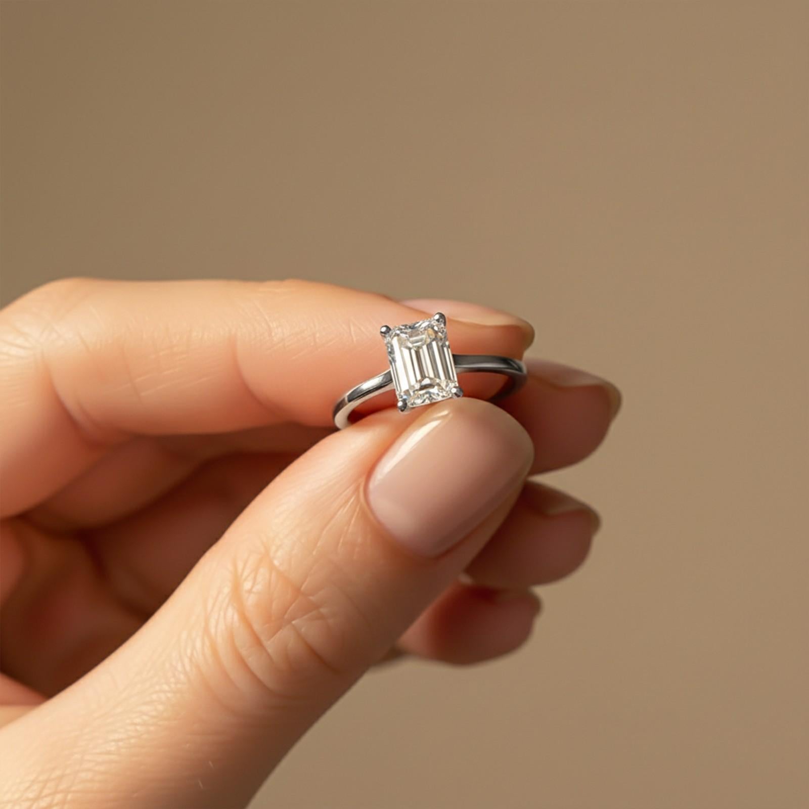 1Ctw Moissanite Cherry Modern Emerald Ring