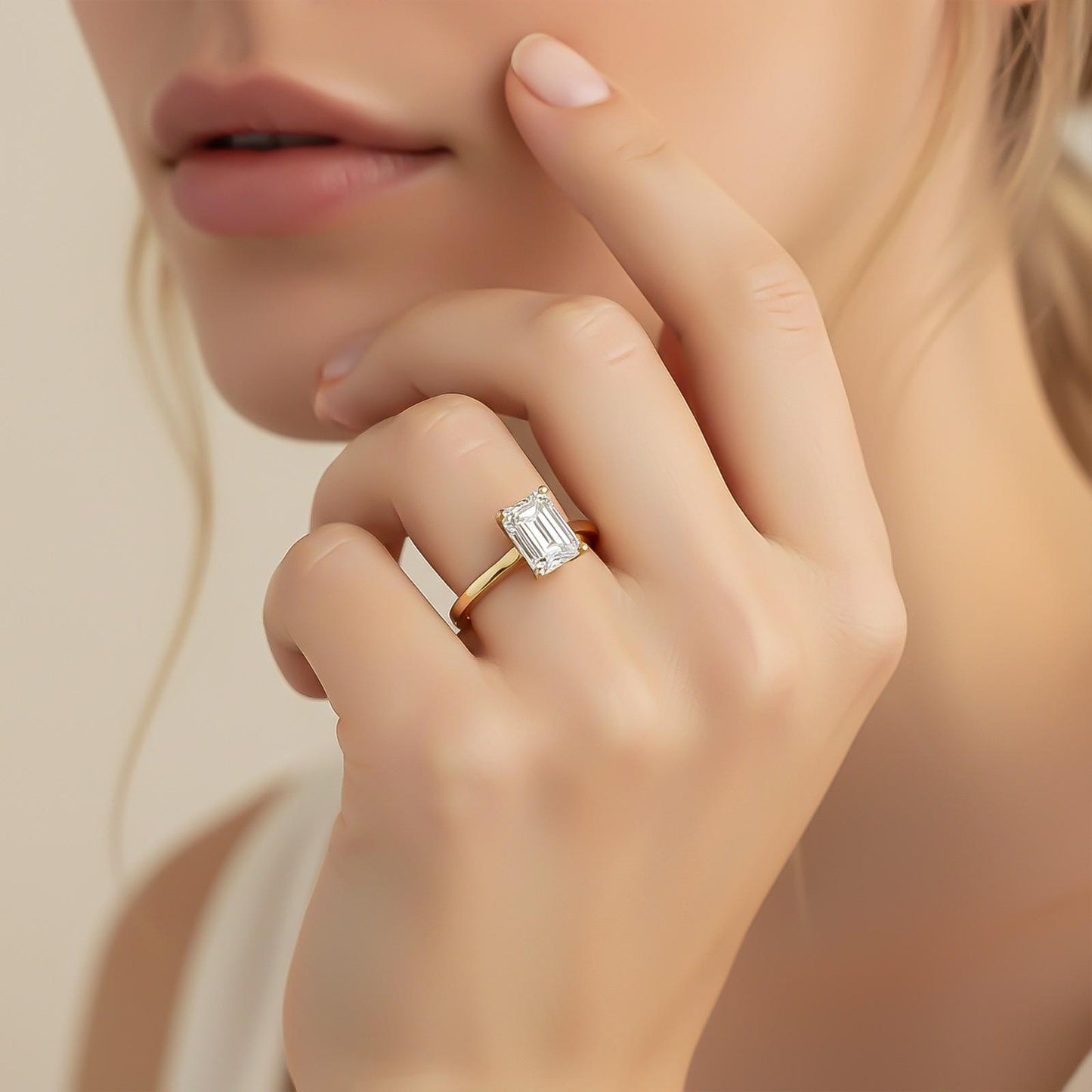 1Ctw Moissanite Cherry Modern Emerald Ring