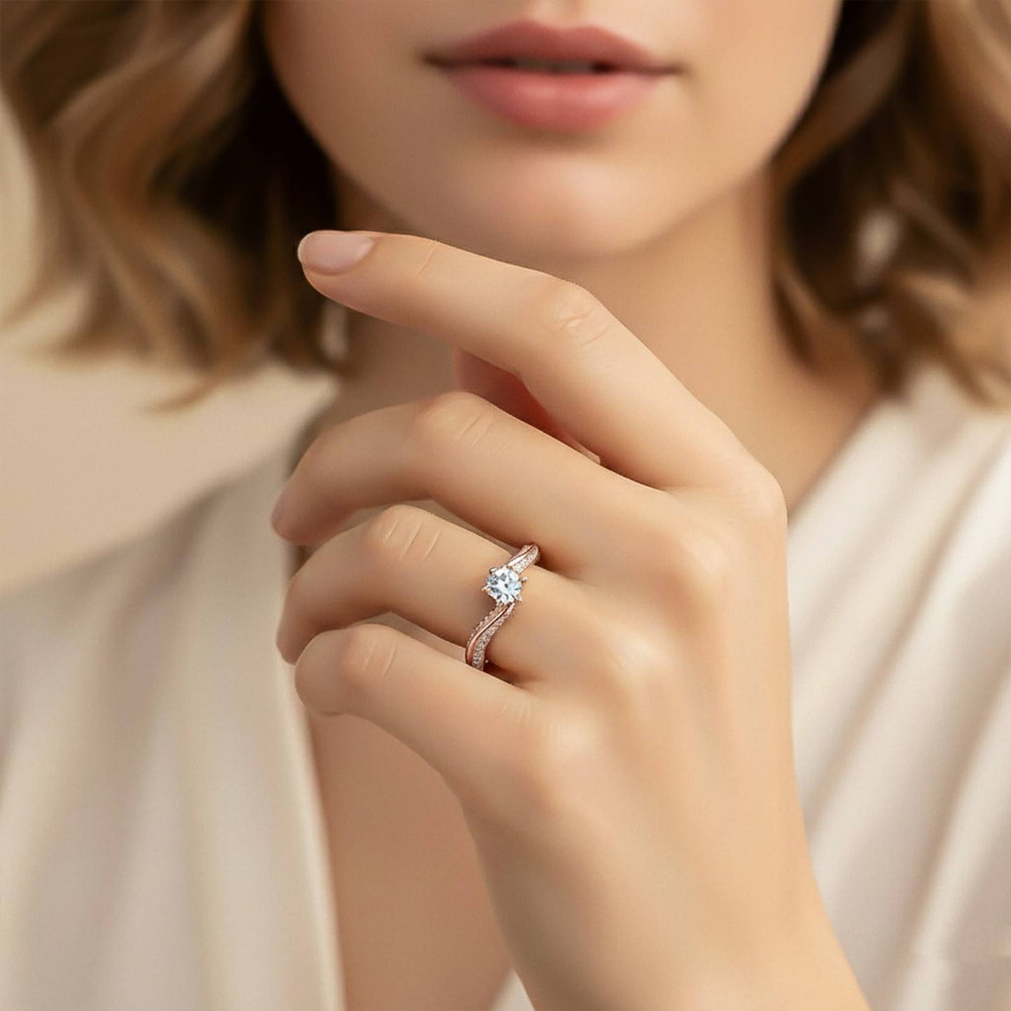 0.75Ctw Moissanite Willow Round Engagement Ring