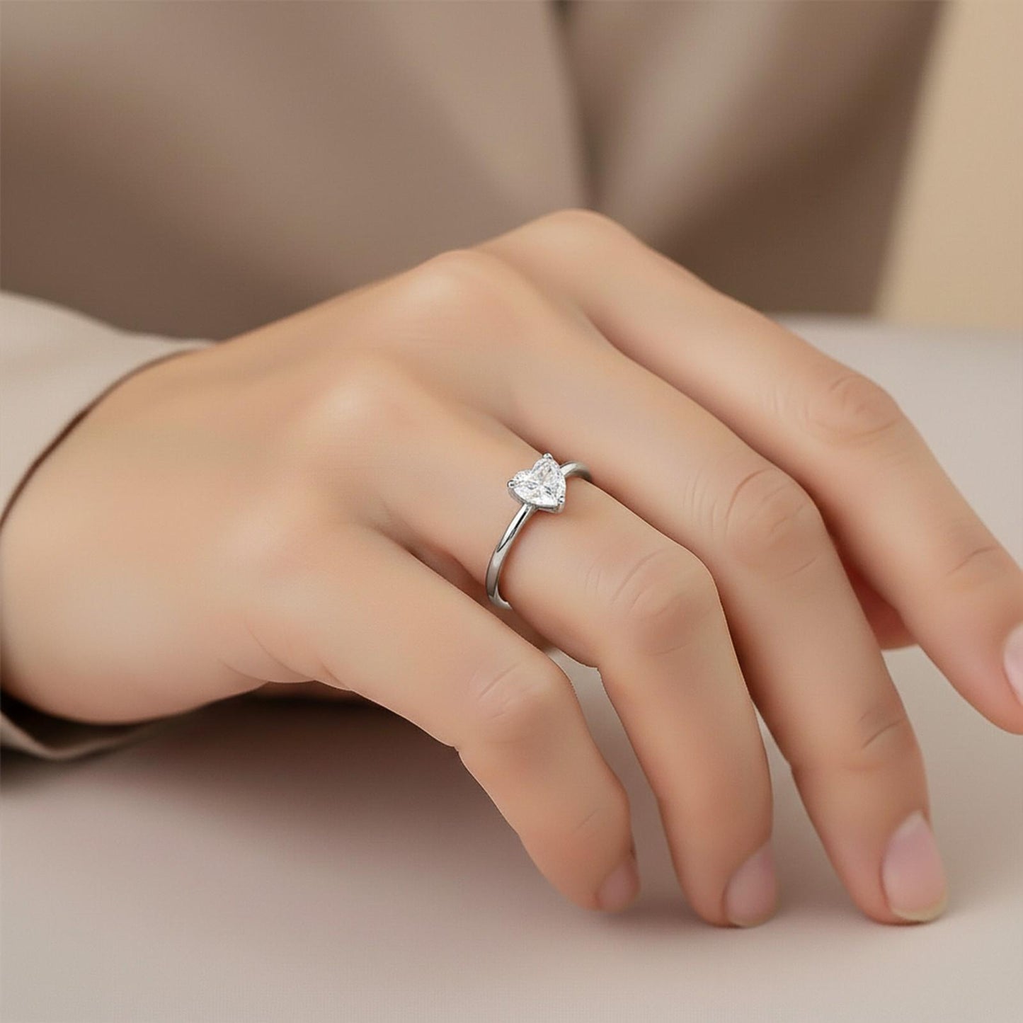 0.50Ctw Moissanite Blush Heart Minimalist Ring