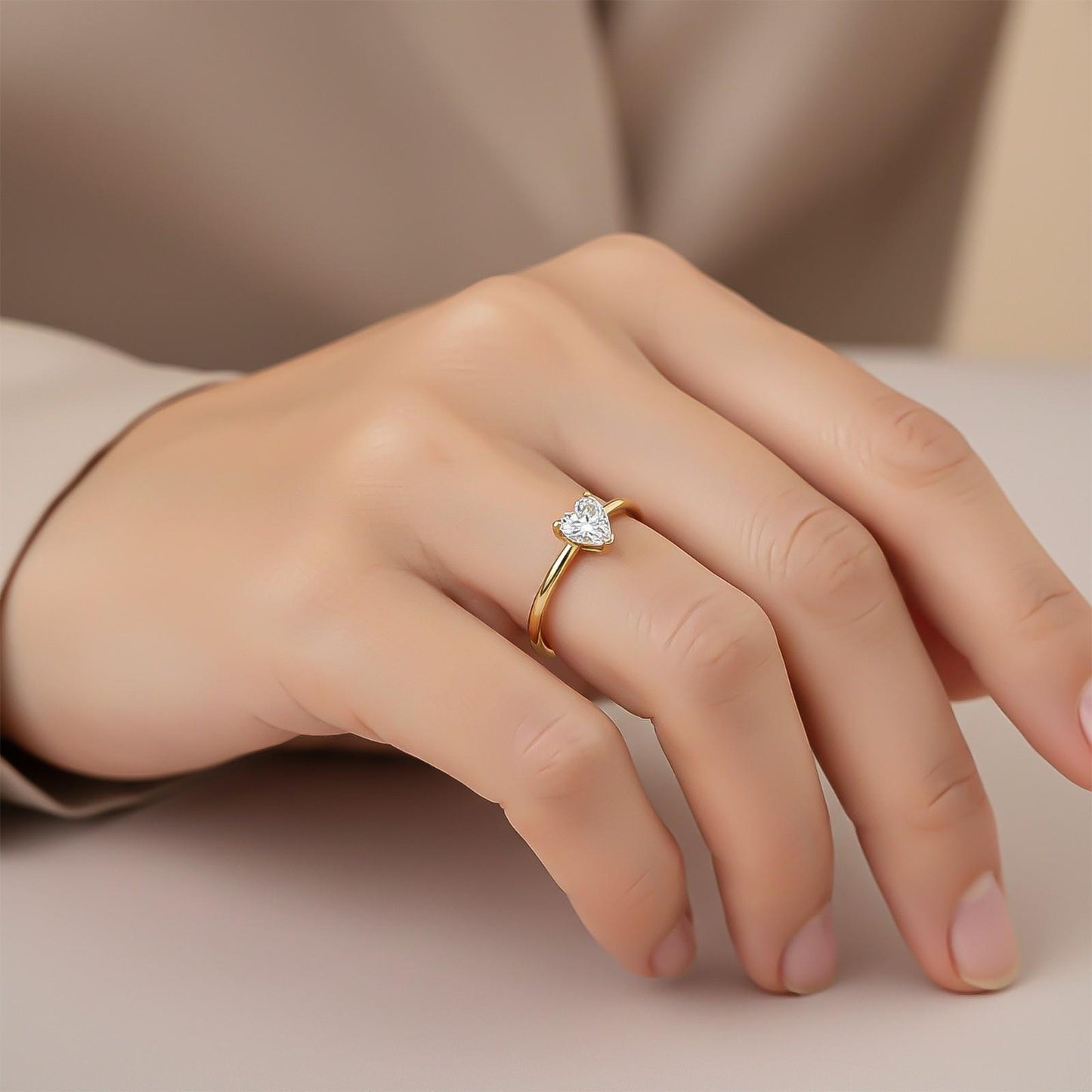 0.50Ctw Moissanite Blush Heart Minimalist Ring