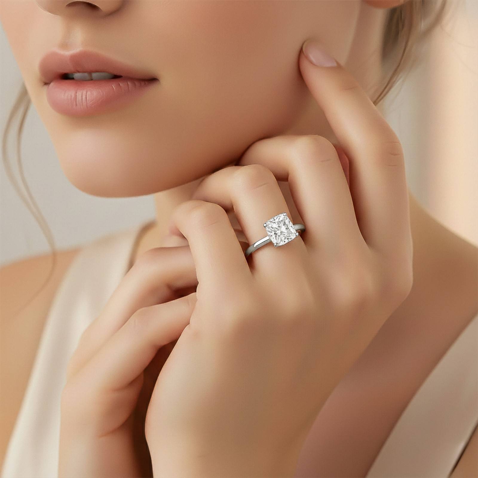 1Ctw Moissanite Solo Cushion Ring
