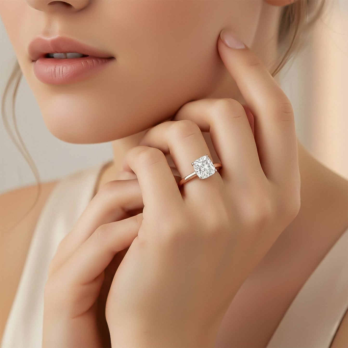 1Ctw Moissanite Solo Cushion Ring