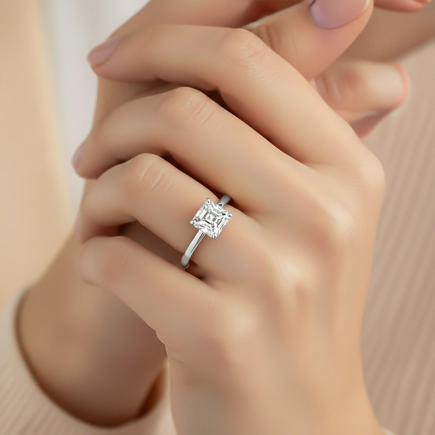 1.25Ctw Asscher Moissanite Solitary Ring