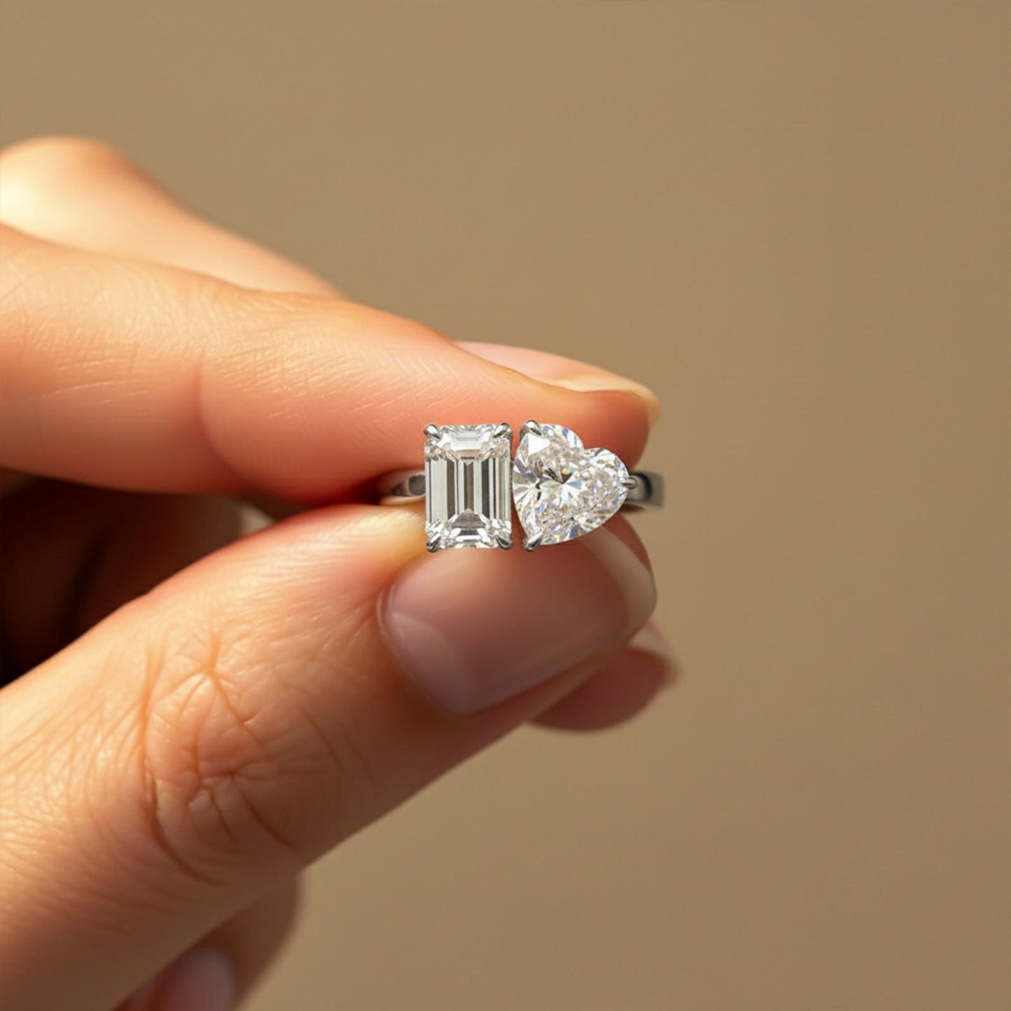 2Ctw Romantic Emerald & Heart Moissanite Ring for Women