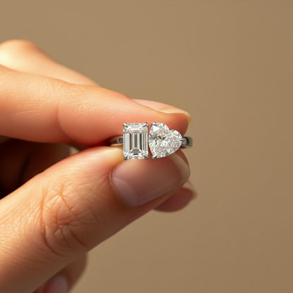 2Ctw Romantic Emerald & Heart Moissanite Ring for Women