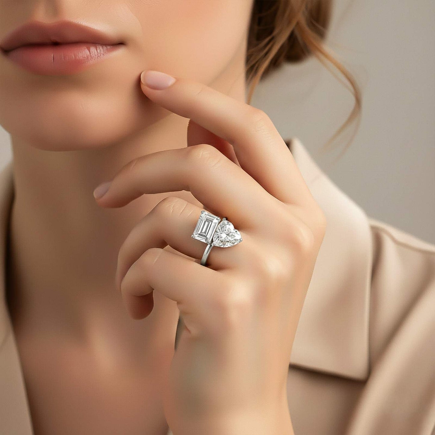 2Ctw Romantic Emerald & Heart Moissanite Ring for Women