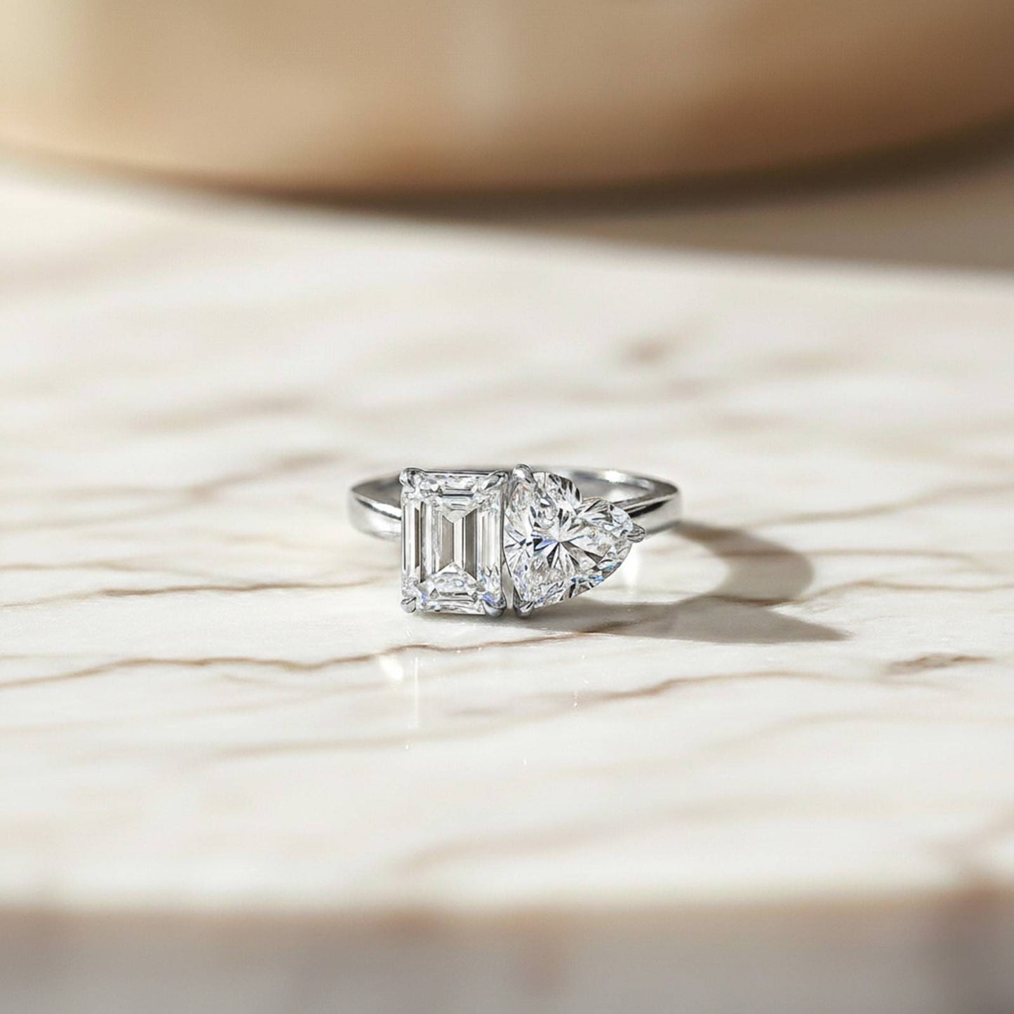 2Ctw Romantic Emerald & Heart Moissanite Ring for Women