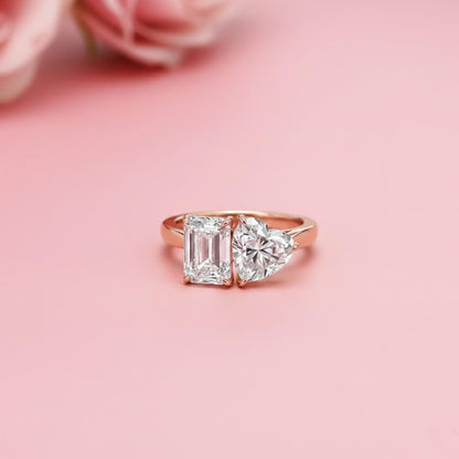 2Ctw Romantic Emerald & Heart Moissanite Ring for Women