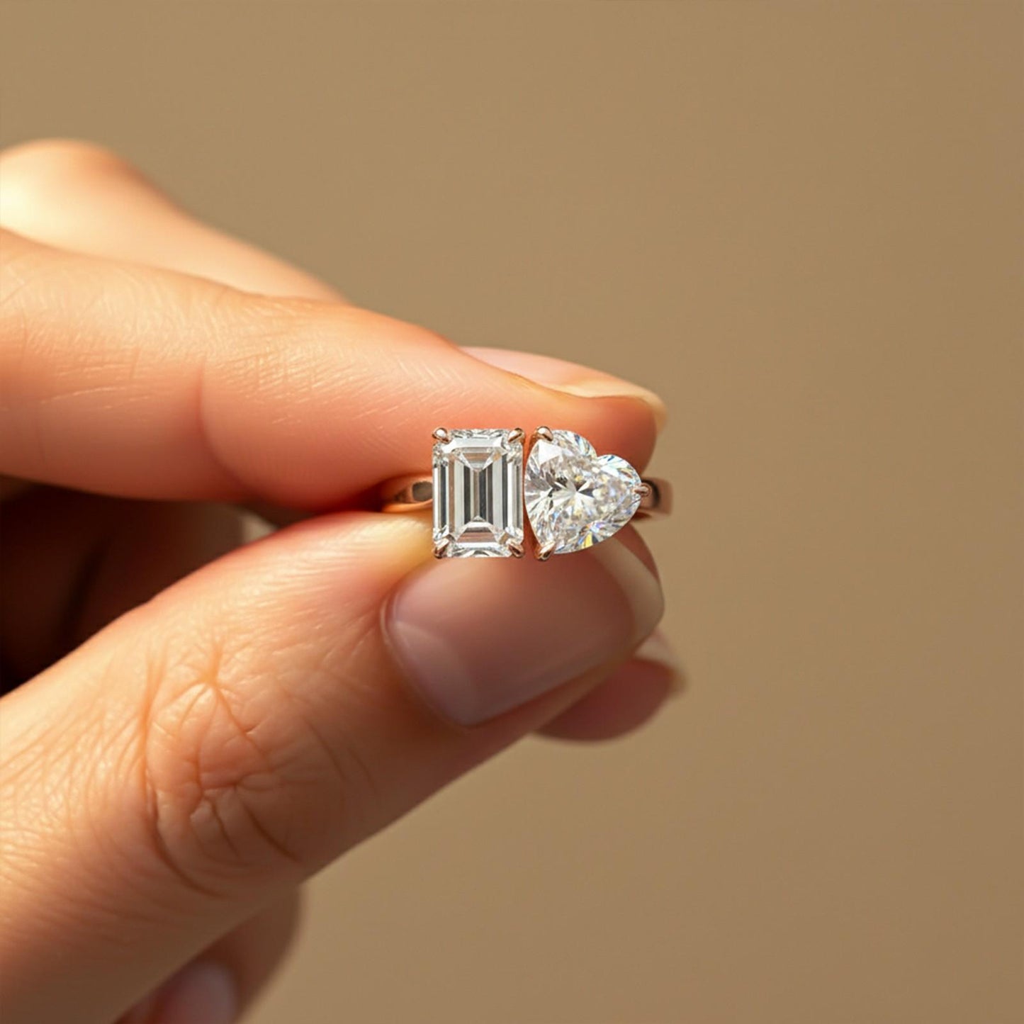 2Ctw Romantic Emerald & Heart Moissanite Ring for Women