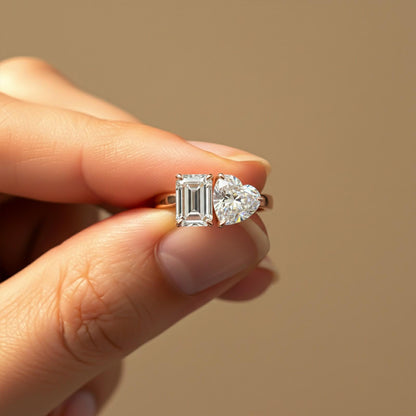 2Ctw Romantic Emerald & Heart Moissanite Ring for Women
