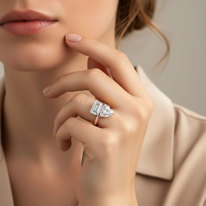 2Ctw Romantic Emerald & Heart Moissanite Ring for Women