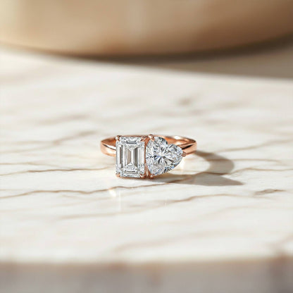 2Ctw Romantic Emerald & Heart Moissanite Ring for Women