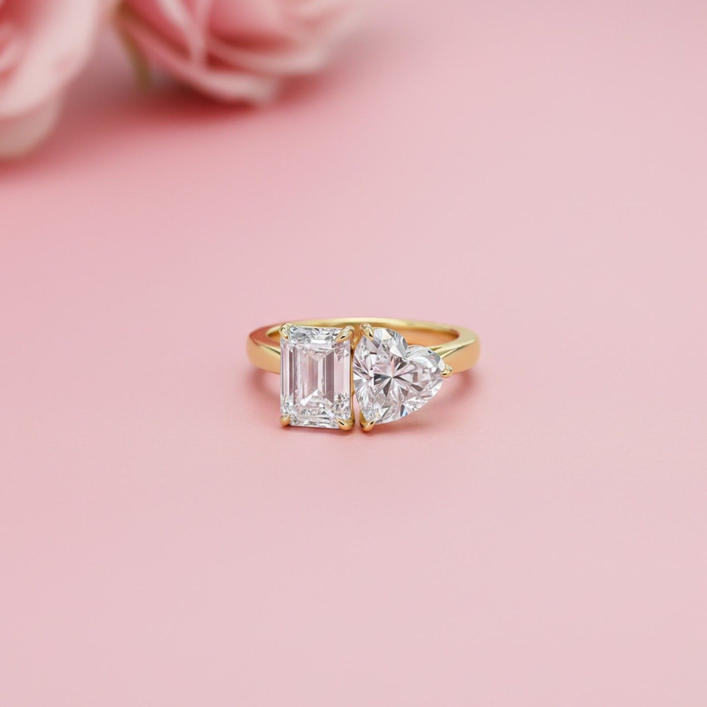 2Ctw Romantic Emerald & Heart Moissanite Ring for Women
