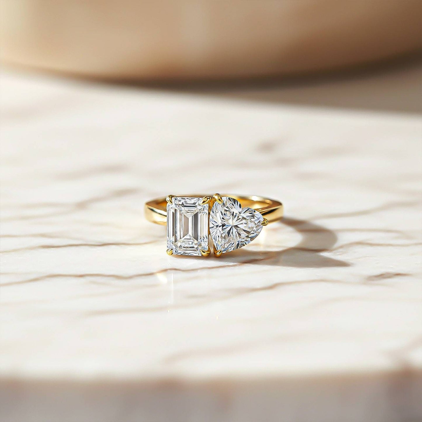 2Ctw Romantic Emerald & Heart Moissanite Ring for Women