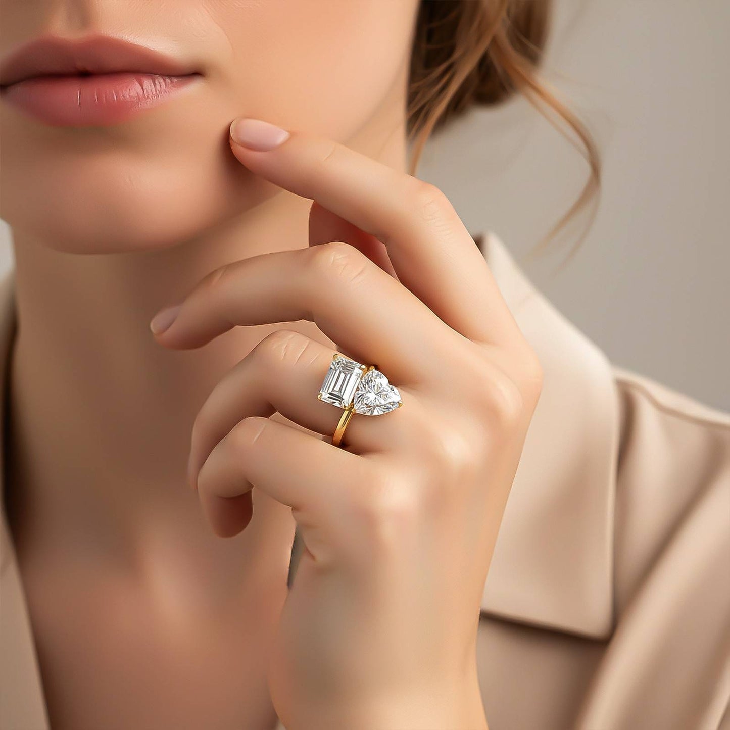 2Ctw Romantic Emerald & Heart Moissanite Ring for Women