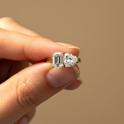 2Ctw Romantic Emerald & Heart Moissanite Ring for Women