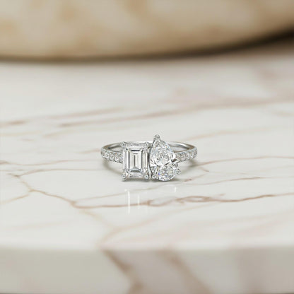 2Ctw Eternal Emerald & Pear Moissanite Ring for Her