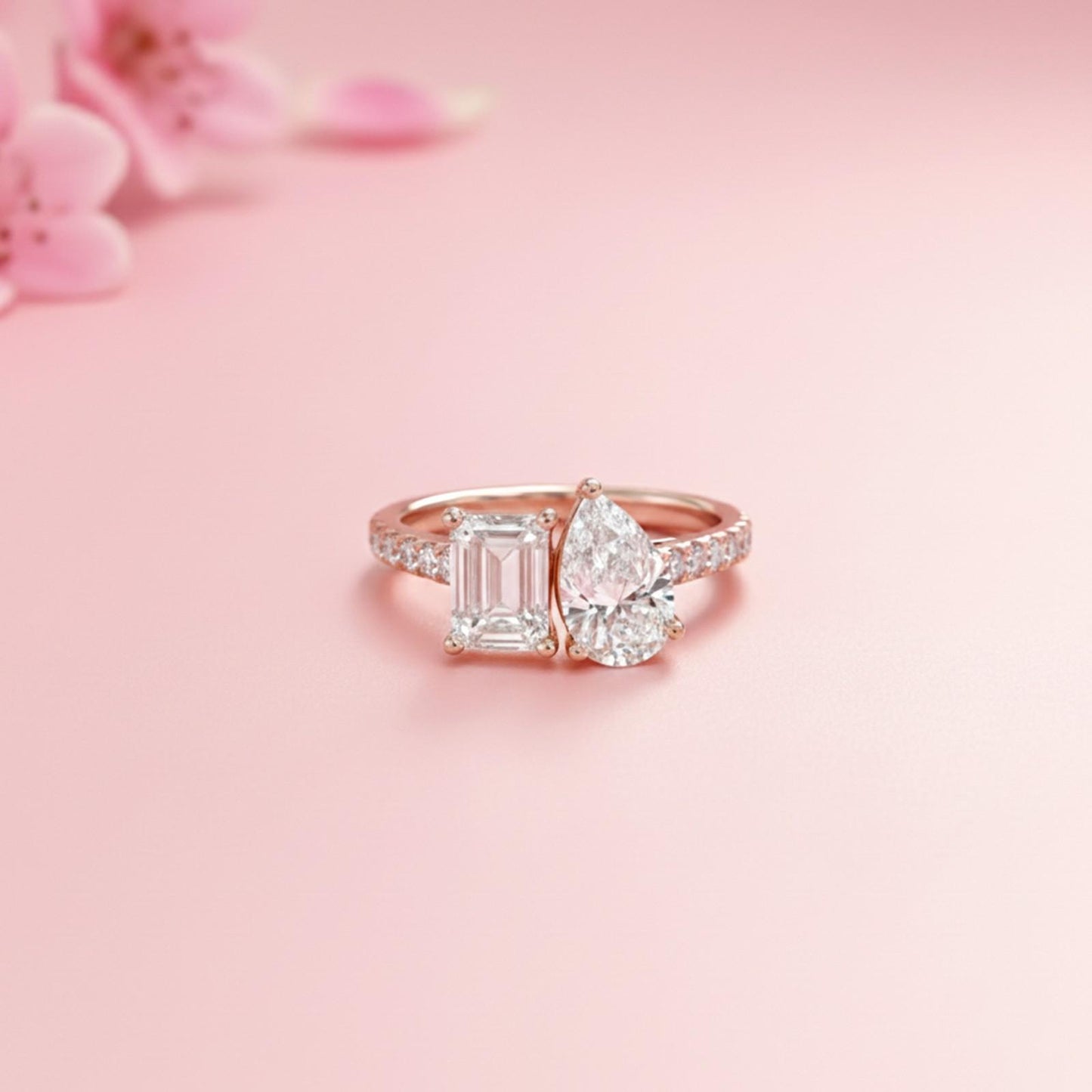 2Ctw Eternal Emerald & Pear Moissanite Ring for Her