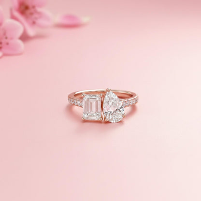 2Ctw Eternal Emerald & Pear Moissanite Ring for Her