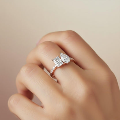 2Ctw Eternal Emerald & Pear Moissanite Ring for Her