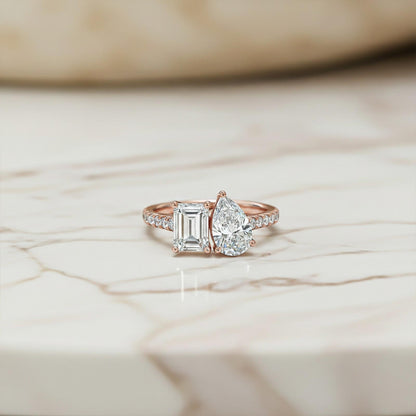 2Ctw Eternal Emerald & Pear Moissanite Ring for Her