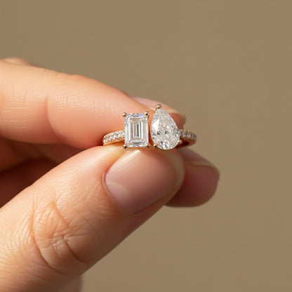2Ctw Eternal Emerald & Pear Moissanite Ring for Her