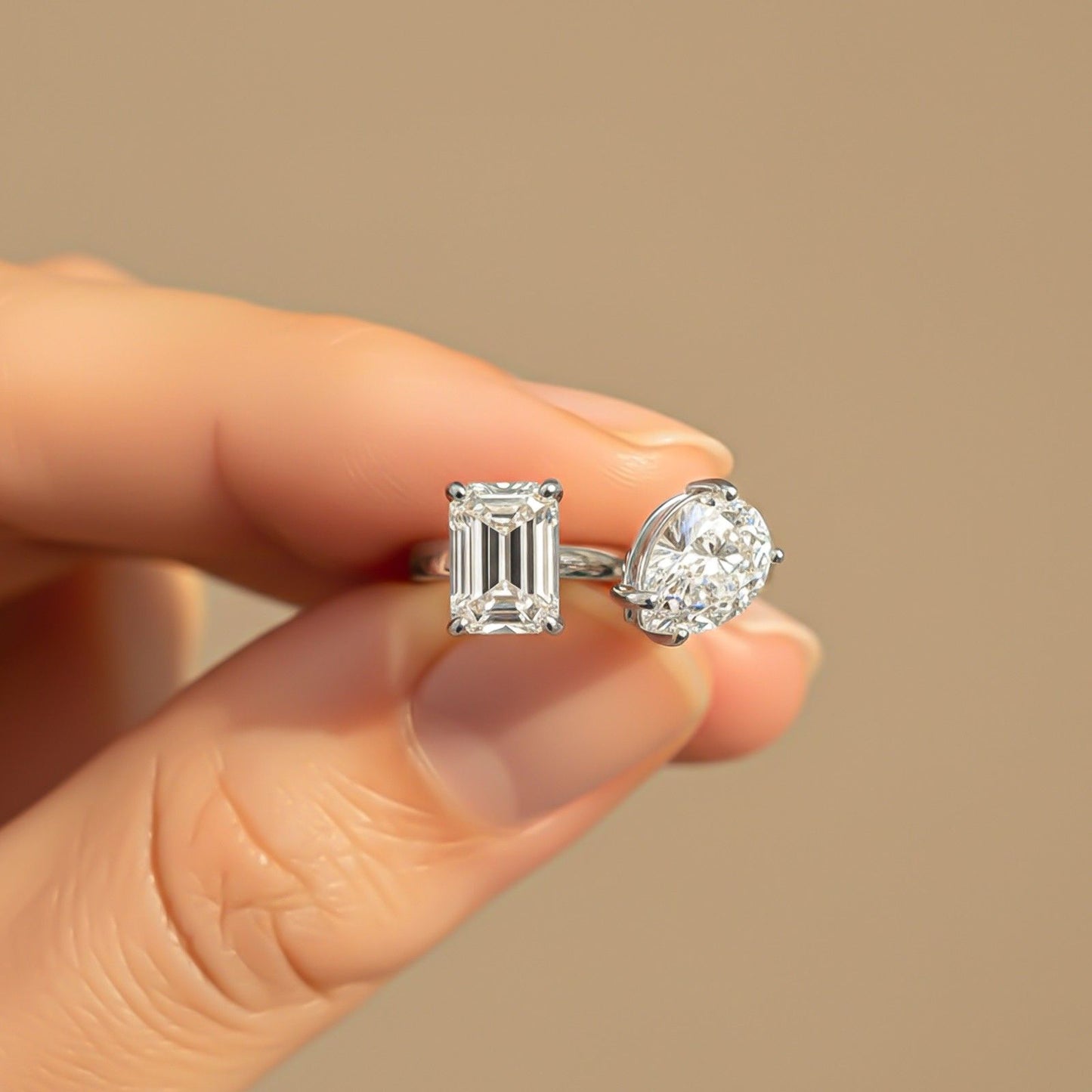 2Ctw Emerald & Pear Moissanite Bear Ring