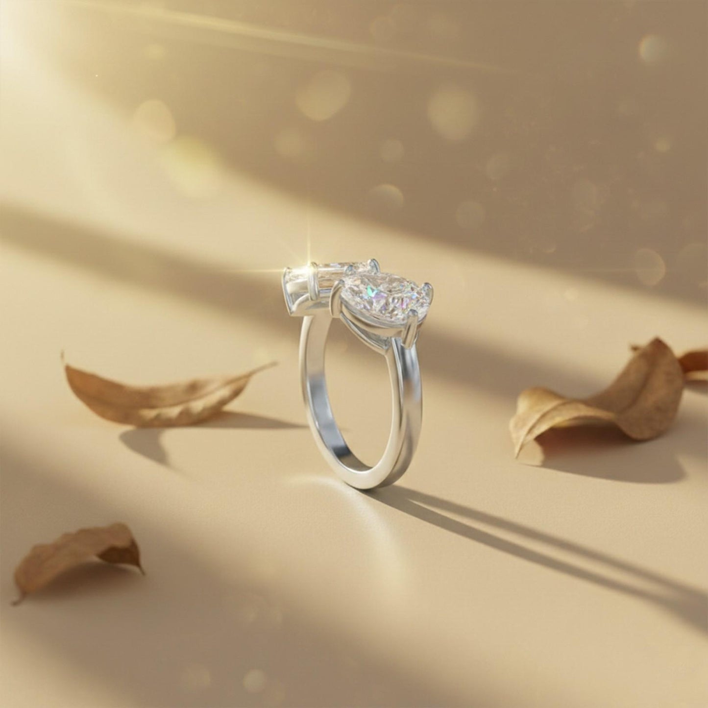 2Ctw Emerald & Pear Moissanite Bear Ring