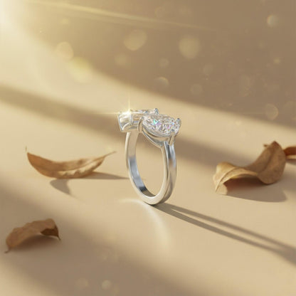 2Ctw Emerald & Pear Moissanite Bear Ring