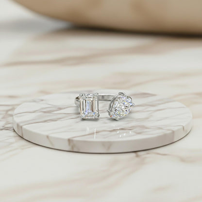 2Ctw Emerald & Pear Moissanite Bear Ring