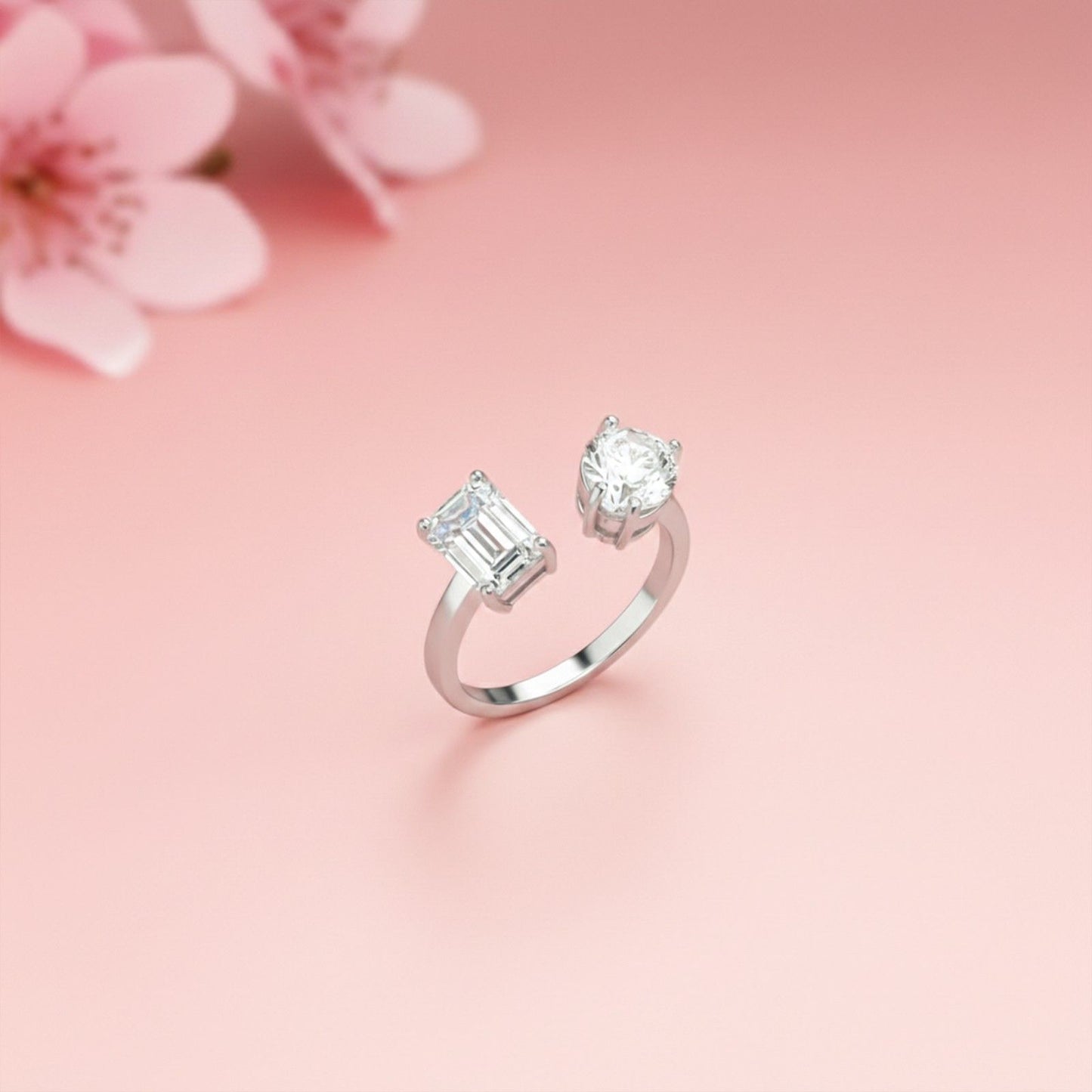 2Ctw Emerald & Pear Moissanite Bear Ring