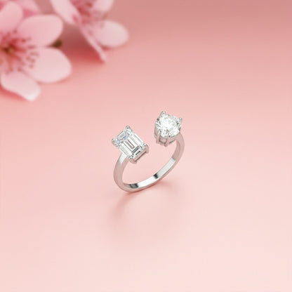 2Ctw Emerald & Pear Moissanite Bear Ring