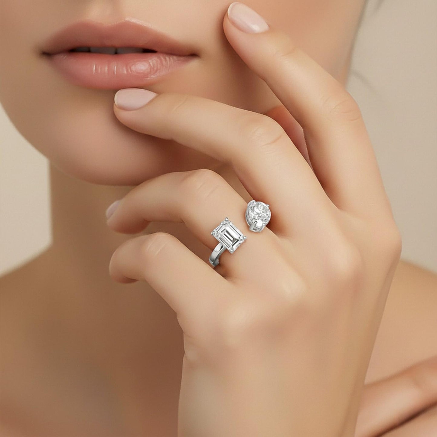 2Ctw Emerald & Pear Moissanite Bear Ring