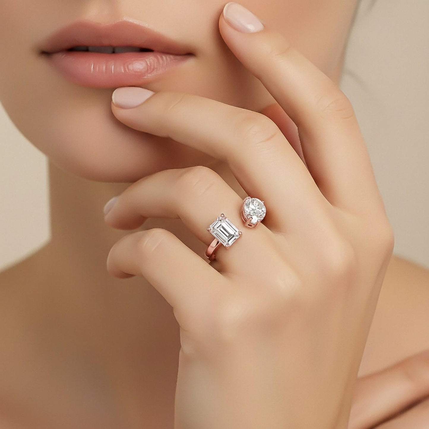 2Ctw Emerald & Pear Moissanite Bear Ring