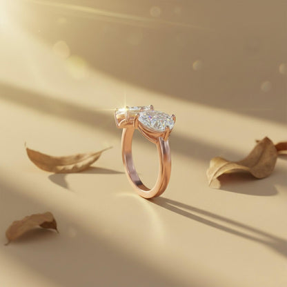 2Ctw Emerald & Pear Moissanite Bear Ring